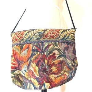 Brown Sugar Designs carpet crossbody bag. Earthy Boho tapestry crossbody pouch.